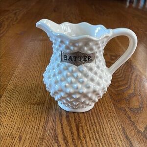 Vintage Hobnail White Ceramic Batter Pitcher